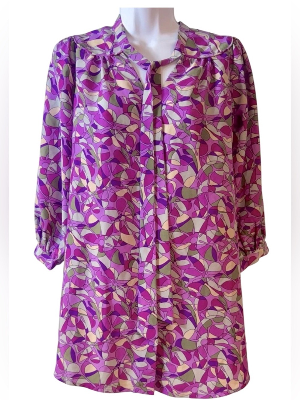 Twiggy LONDON Long Sleeve‎ Purple/Pink 70’s Retro Vibe Tunic Blouse Top size XS